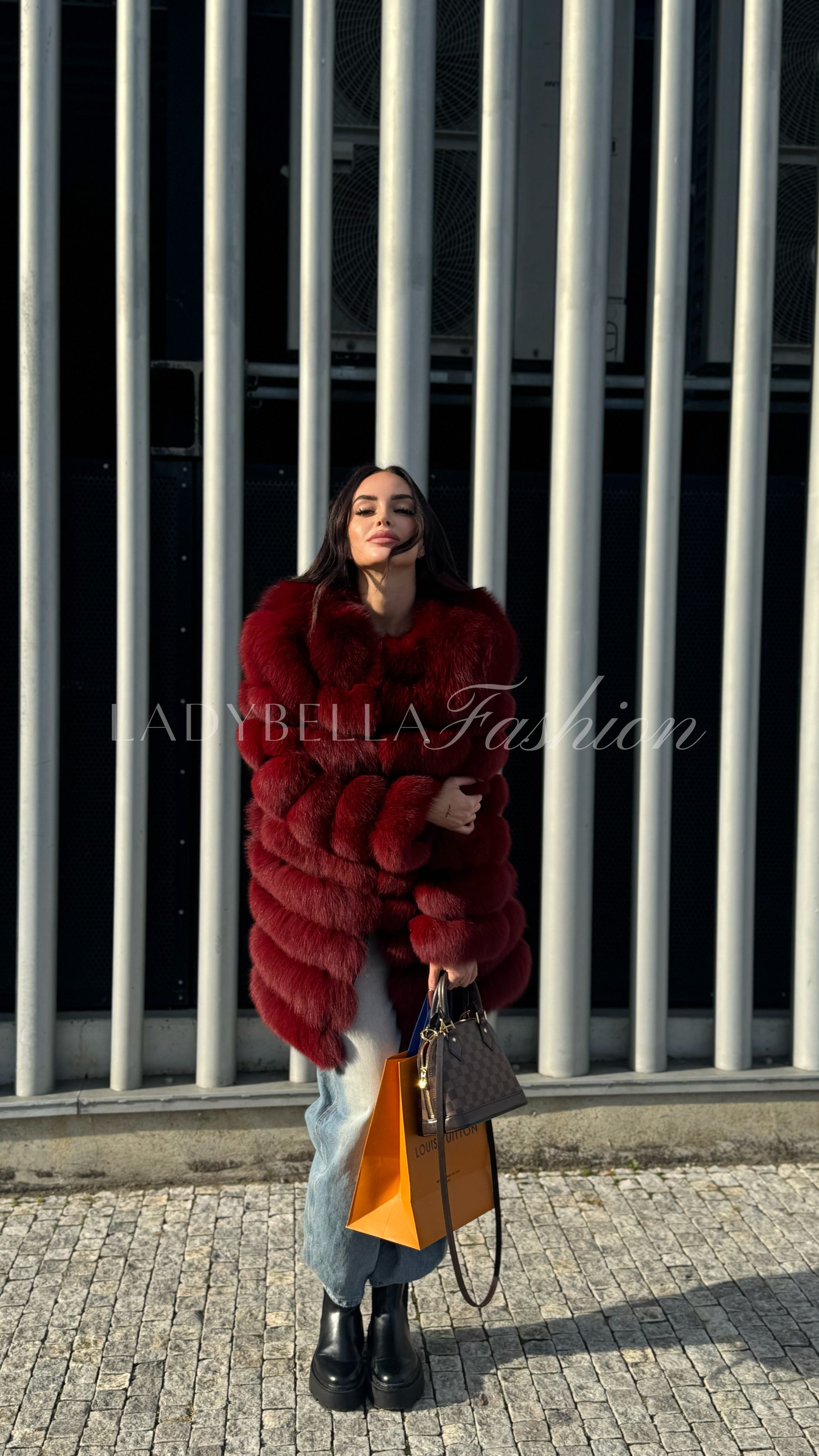 Pravý kožuch z líšky WINE RED