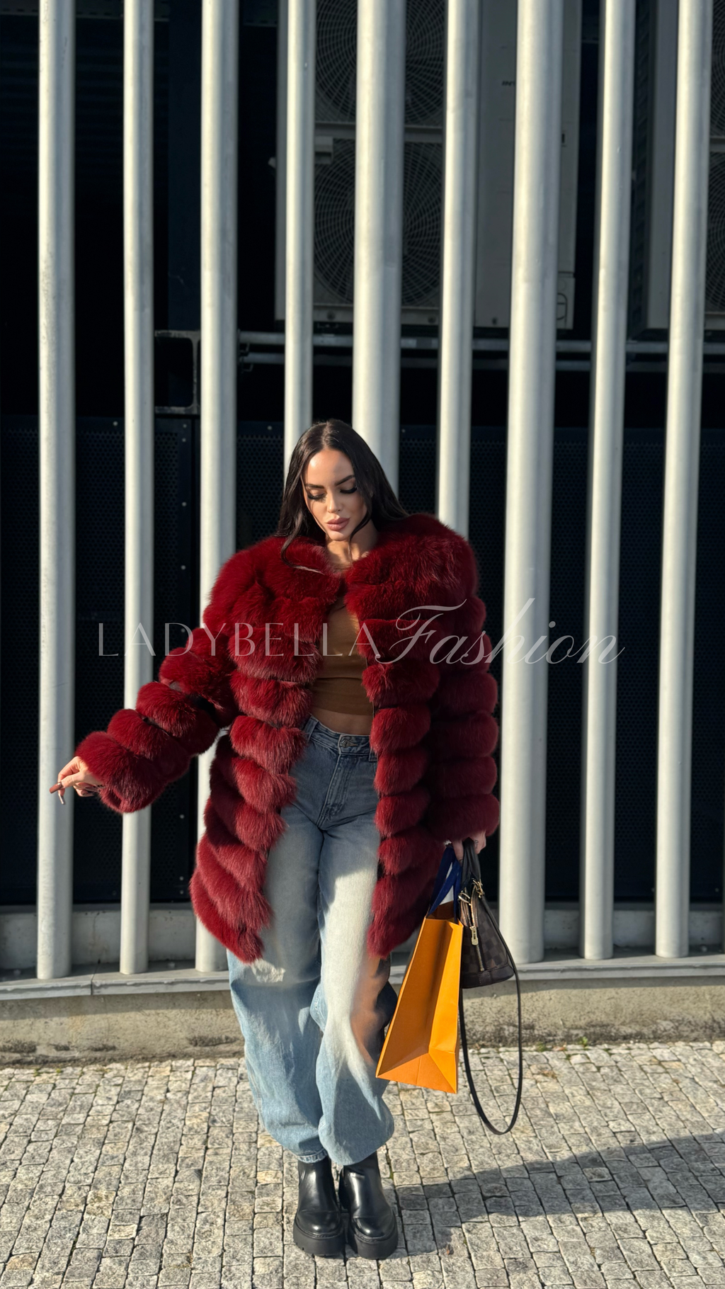 Pravý kožuch z líšky WINE RED