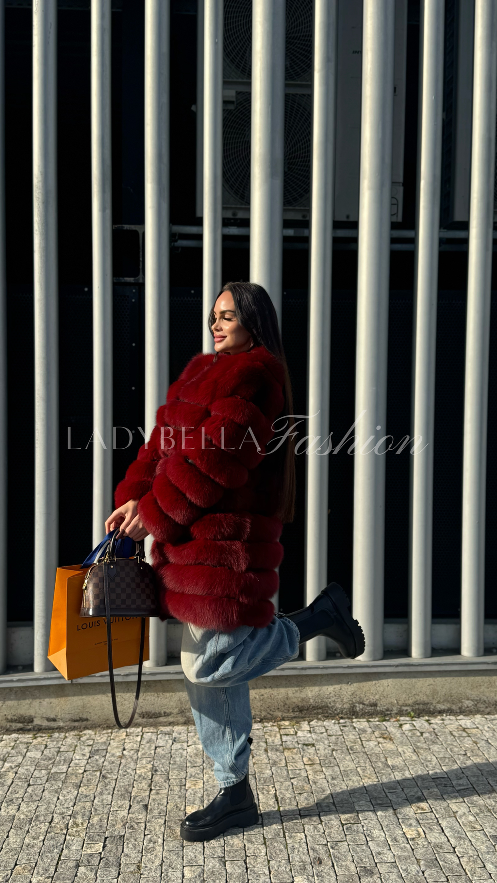 Pravý kožuch z líšky WINE RED