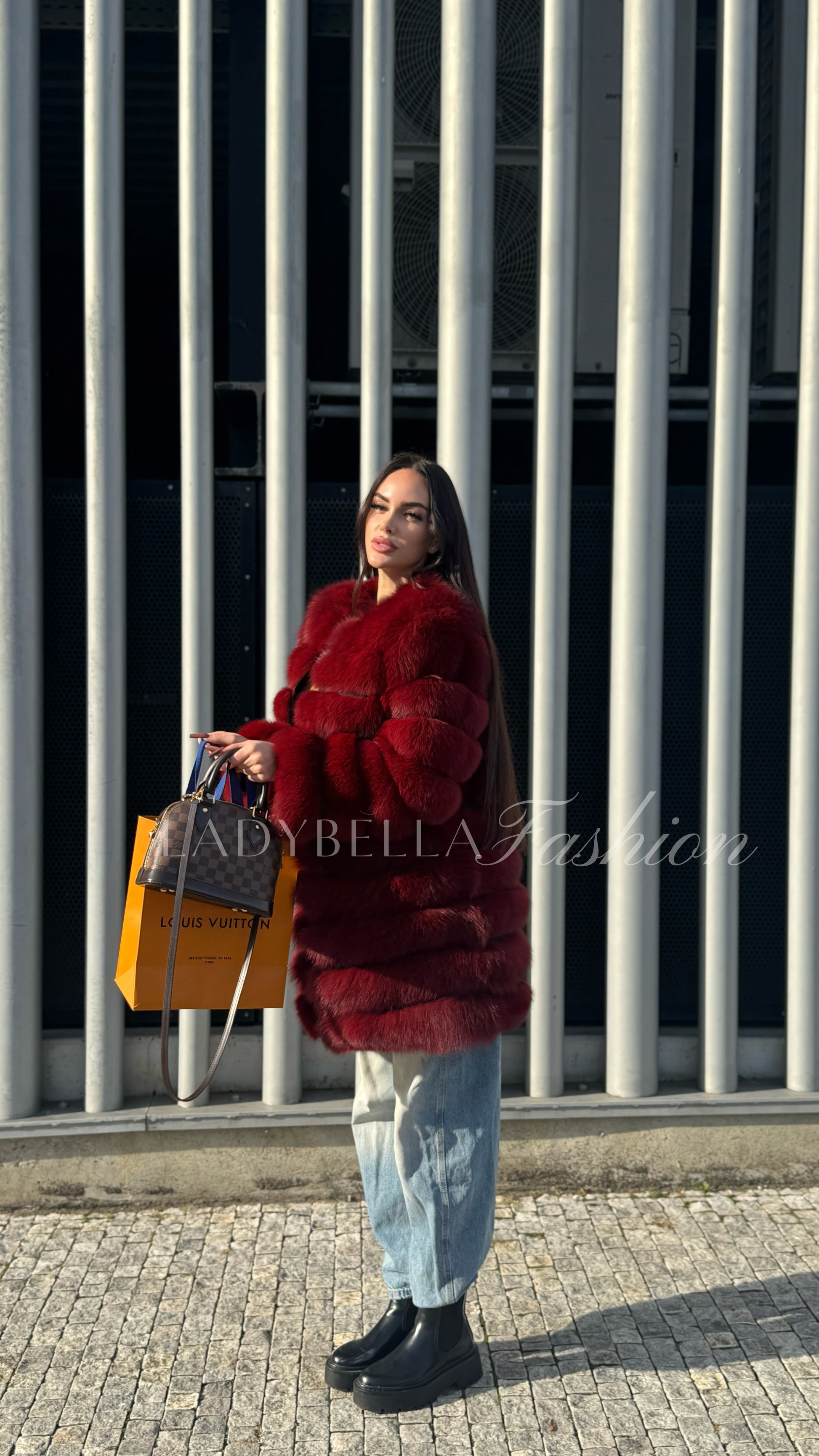 Pravý kožuch z líšky WINE RED