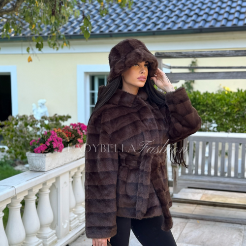 Umelý kožuch s kapucňou BROWN